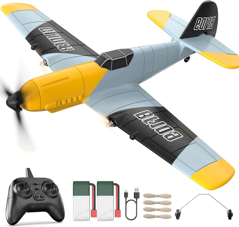 DEERC طائرة RC 3 قنوات BF-109 طائرة مقاتلة للتحكم عن بعد، 2.4GHz مثبت جيروسكوب 6 محاور طائرة شراعية RTF مع 2 بطارية، سهلة الطيران للكبار والأطفال والمبتدئين والأولاد - Image 1